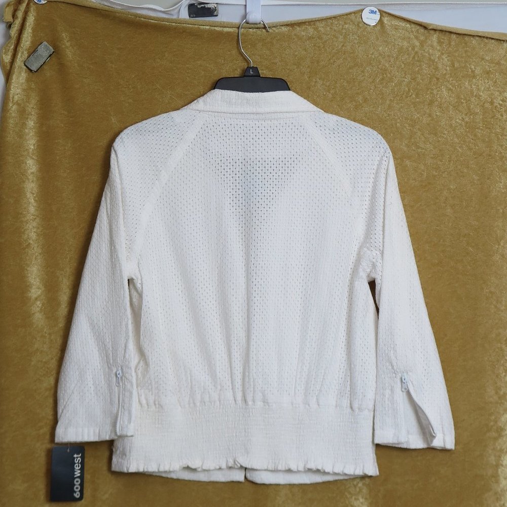 NWT 600 West 100% Cotton White Pindot Zip-Front Lined Jacket Size 8 - Picture 7 of 8